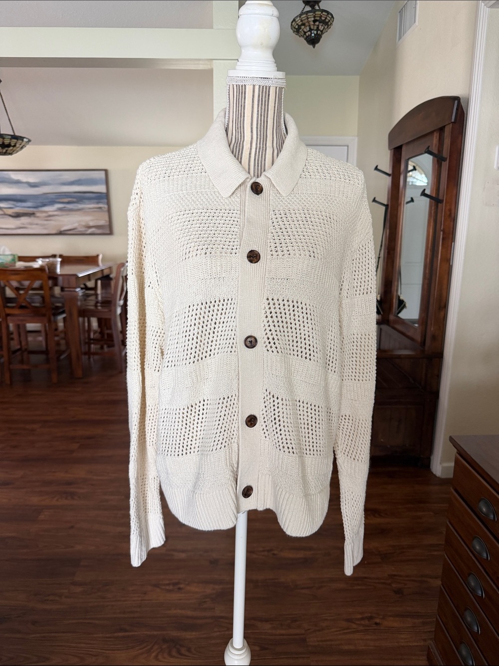 Abercrombie & Fitch Cream Open-Knit Button Cardigan